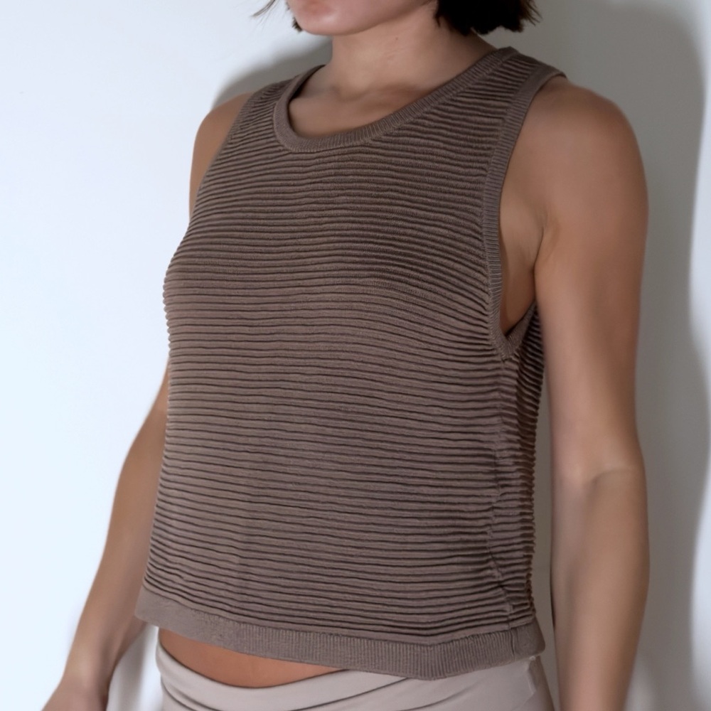 Aritzia Babaton Alrik knit ribbed top brown / taupe